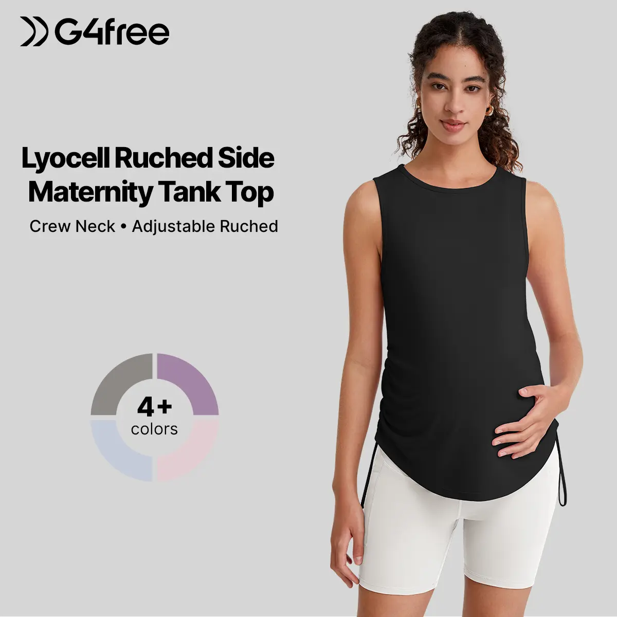 G4Free Lyocell Ruch Side Maternity Tank Top Crew Neck Sleeveless Loose Fit Pregnancy Yoga Shirts