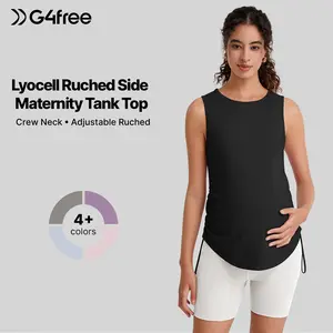 G4Free Lyocell Ruch Side Maternity Tank Top Crew Neck Sleeveless Loose Fit Pregnancy Yoga Shirts
