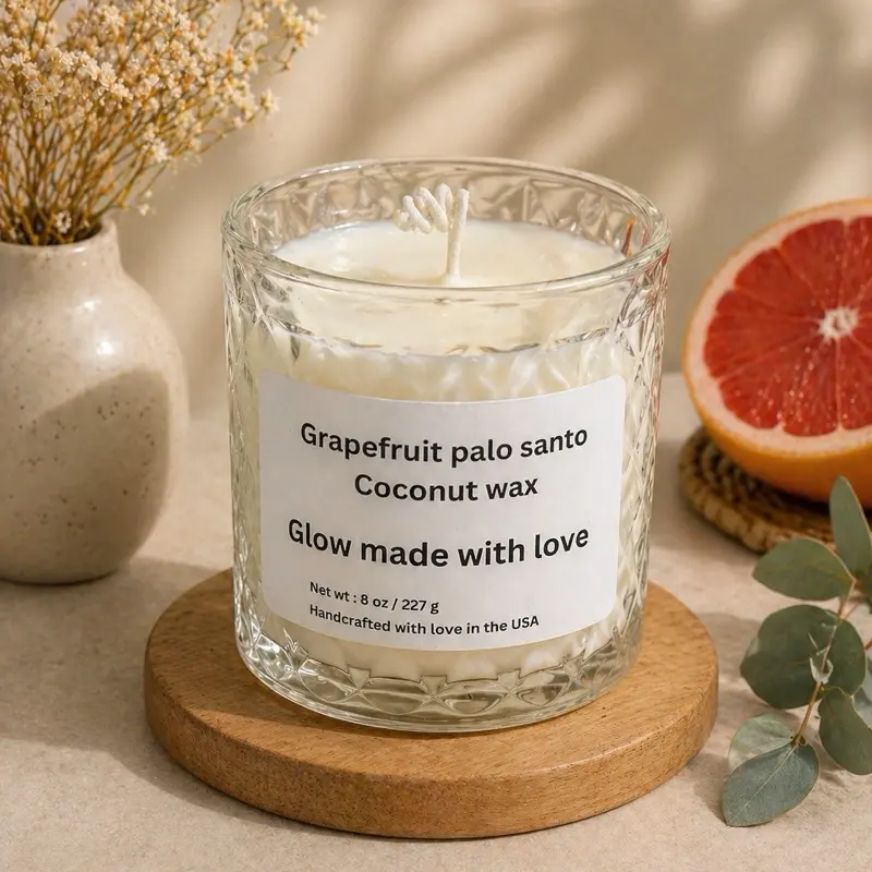Grapefruit Palo Santo Coconut Wax Candle 8oz Luxury Scented Candle Handcrafted in the USA for Home Decor & Ornaments