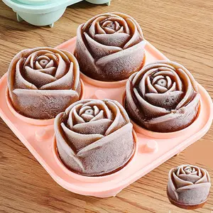 Random Color Rose Shaped Ice Cube Mold, 1 Count 4-grid Ice Cube Tray with Lid, Reusable Ice Cube Maker for Home Kitchen, Utensils
