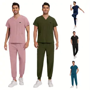 Green Town Scrubs for Men Scrub Set - Jogger Pant and Tuck-in Top, Multi Pockets, Yoga Waistband, Nursing Uniform