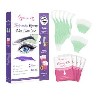 Beauty7 Hight Arched Eyebrow Wax Strips Kit Eyebrow Waxing Strips- 24 pcs Strips+ 4 Soothing Oil Wipes for Facial Hair Removal Eyebrow Shaping Ideal for All Skin Types for Women