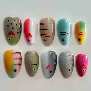 AngieNails – Cute Fish Press On Nails | Handmade Colorful Tropical Nail Art | Short Oval Beach Nails for Summer Fun or Vacation – AN360