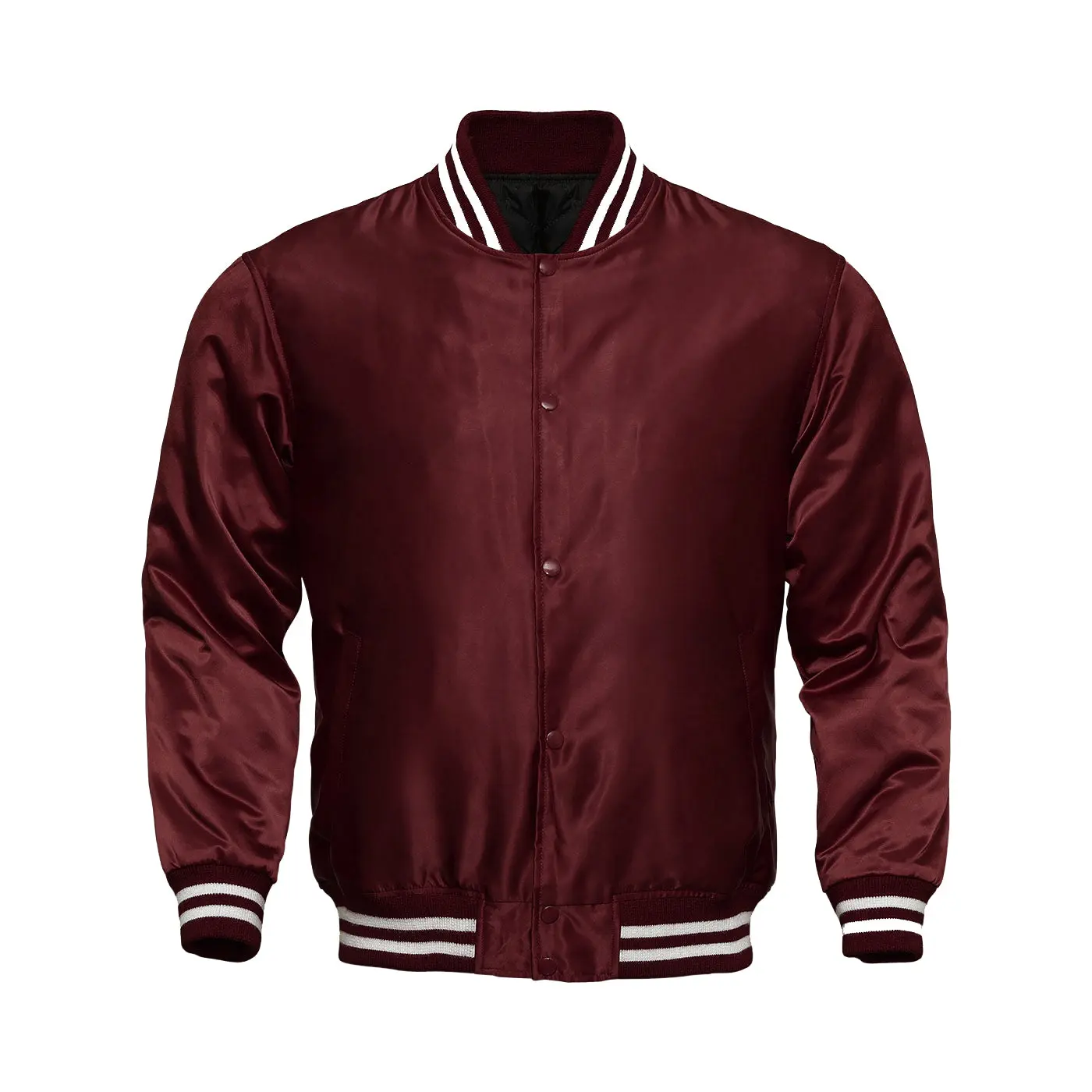Deckra Women's Original Solid Satin Varsity Jacket - Longsleeves Sporty Chic Loose-Fit Maroon Baseball Bomber Coats with Pockets, Polyester Button-Front Casual Tops Outerwear