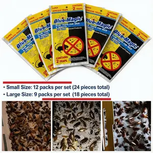 Blue-Magic Extra Sticky Traps & Insect Glue Traps, Peanut Butter Scented, Non-Toxic Heavy Duty Glue Boards for Rats & Bugs, Indoor Pest Control for Home Garage Basement Attic Farm, Large 9-Pack or Small 12-Pack, 2 Traps Per Pack