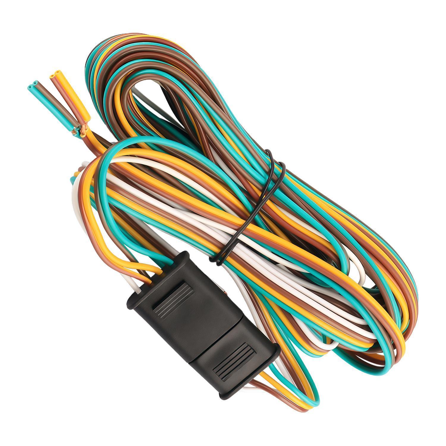 25FT 4 Pin Flat Trailer Wiring Harness Kit | Wishbone Style 4-Way Trailer Light Harness for Tail Lights | Plug & Play for Utility Boat Trailer | LED Compatible