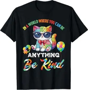 Puzzle Pieces Cat In A World You Can Be Anything Be Kind T-Shirt