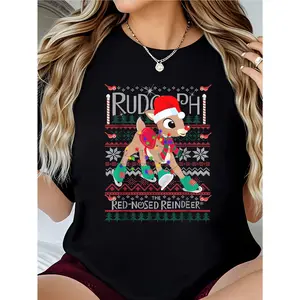Funny Cute Rudolph The Red Nosed Reindeer Christmas tree T-Shirt  graphic tees women crop tops summer outfits for women summer tops T-Shirt