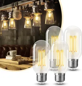 4 Pack LED Edison Bulbs, 4W Edison Light Bulbs, Antique LED Filament Bulbs 40W Equivalent, E26 Base, T45 LED Bulb with Clear Glass, Warm White 2700K, Non Dimmable, Great for Home, Bedroom, Office