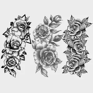 3-Piece Waterproof Temporary Tattoo Stickers, Floral Design for Women & Adults, Realistic Rose Flower Tattoos for Body Art Decoration