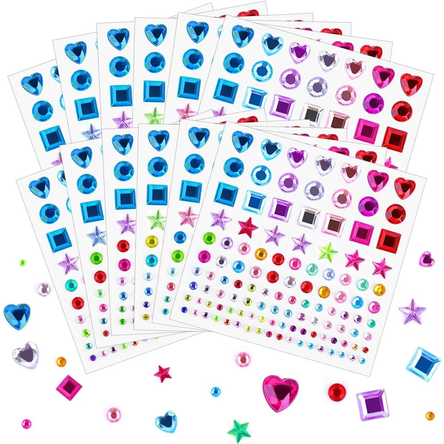 Self Adhesive Rhinestones Stickers, Selizo 1368Pcs Craft Gems Jewel Stickers Face Jewels Stick on Bling Crystal Diamond Stickers for Crafts, Decorations, Body Painting, Assorted Shapes, Sizes and Colo