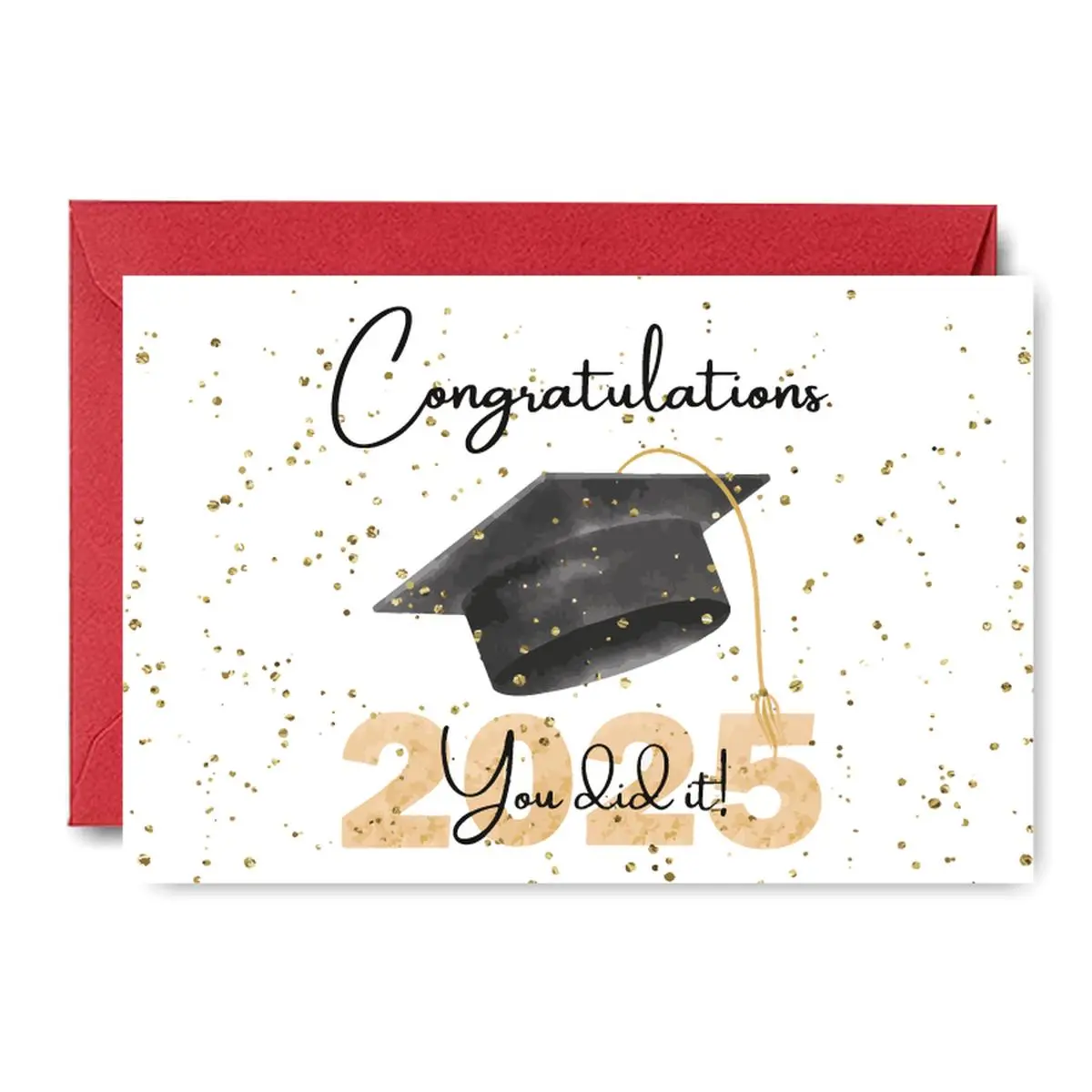 Congratulations Graduate Card, Gold Confetti Design Graduation Greeting Card, Graduation Gift for Student, Loved Ones, Party Supplies