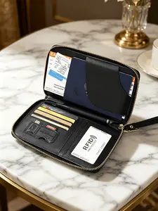 Unisex Zippered Phone Wristlet Wallet, Leather Clutch with Card Slots & Phone Holder, Portable All-in-One Bag for Daily Commute, Travel & Gift