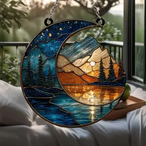 Crescent Moon Acrylic Suncatcher, Water Ripple Effect Holiday Window Hanging Mom Gift Halloween Decor