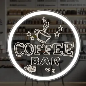 Neon Coffee Bar Sign, Adjustable USB Powered Round Neon LED Light Sign, Wall Decor for Bars, Cafes, Kitchen Tables (warm )