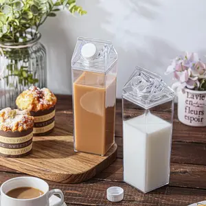 Customizable 17 oz Clear Milk Carton Bottles: Choose from 200+ Patterns! Removable Wide Lip, Trendy & Eco-Friendly