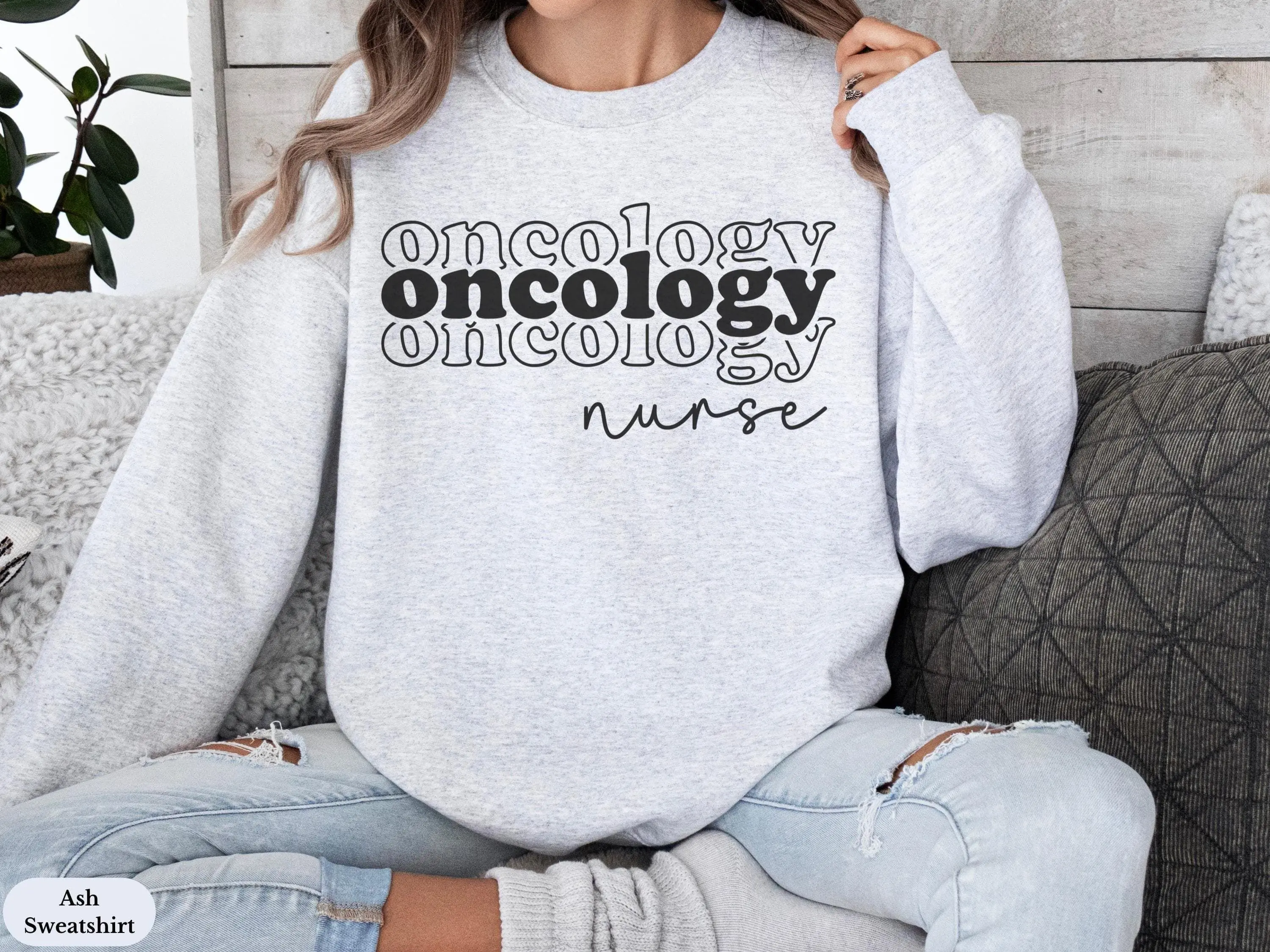 Oncology Nurse T_Shirt, Sweatshirt & Hoodie - Oncology Chemo Nurse Crewneck Sweater, Hemonc Cancer Care Nurse, Oncology RN Graduation Gift