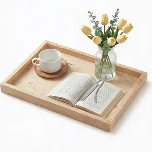 Natural Yellow Travertine Stone Jewelry Tray – Rectangular Organizer for Bathroom Vanity, Perfume, and Accessories – Decorative Storage Display Tray, 30x20x3cm
