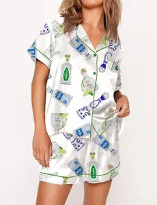 Tequila Bottle Satin Pajama Set for Women Fun and Chic Sleepwear for Cocktail Lovers