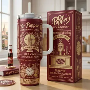 [Otaku Sip] Limited Edition Dr Pepper Commemorative Edition 40oz Tumbler With Handle & Straw - 141st Anniversary 1885-2026 Stainless Steel Travel Mug, America's Oldest Soda Gift