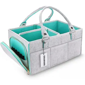 Baby Diaper Caddy Organizer with Handle - Gender Neutral Nursery Storage Bin Basket - Portable Tote Bag - Car Organizer - Newborn Essentials