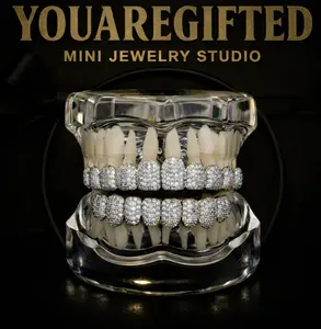Gifted 2026 Iced Out Full Grillz Silver Diamond Hip Hop Teeth Jewelry Men Rapper Singer Fashion Teeth Tooth Cap Removable Dental Jewelry