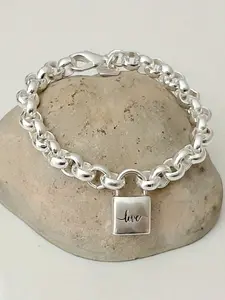 Vintage Love Lock Pendant Chain Bracelet, Unisex Casual Simple Design, Perfect for Couples Daily Wear, Stylish and Versatile Jewelry Gift, Fashionable Couple Bracelet