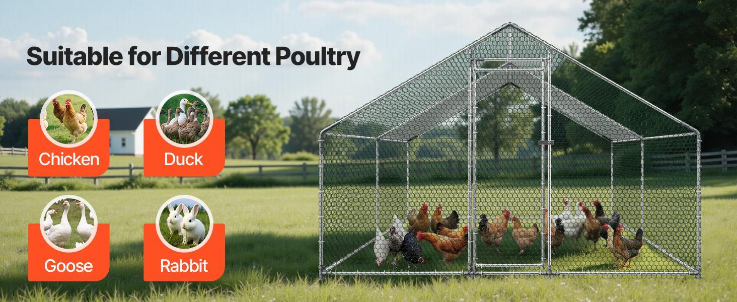 VEVOR Large Metal Chicken Coop, 9.8 x 13.1 x 6.6 ft, Walk-in Chicken Runs with Waterproof Cover, Spire Roof Hen House Enclosure with Lock, Outdoor Duck Rabbit Cage Poultry Pen for Backyard, Farm, Yard VEVOR Large Metal Chicken Coop, 9.8 x 13.1 x 6.6 ft, Walk-in Chicken Runs with Waterproof Cover, Spire Roof Hen House Enclosure with Lock, Outdoor Duck Rabbit Cage Poultry Pen for Backyard, Farm, Yard