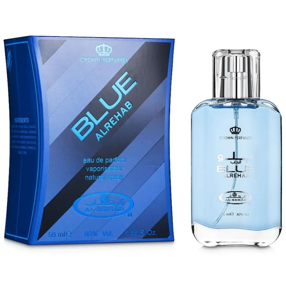 Al-Rehab Blue EDP - 50ML (1.7 OZ) Pre-Packed Single Item Unisex Fragrance, Floral Fruity Woody Scent, Rose Heart Note, Floral, Fruit-Based, Rose Variants, Pre-Packed Unisex Fragrance