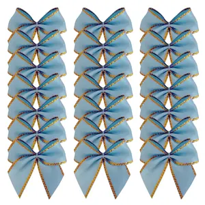 Mlcomon 50pcs/bag 1.2-Inch & 1.6-Inch Light Blue Mini Satin Ribbon Bows with Gold Edge Handmade Ribbon Bows for Crafts Daily Use Decorative Wrapping for Baby Shower Gift Decoration