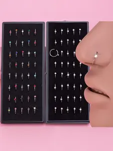 40pcs Rhinestone Nose Rings, Nose Piercing Kit, Stainless Steel Nostril Piercing Jewelry, 8mm Cartilage Tragus Daith Earring, Unisex Body Jewelry Set, Nose Piercings Kit