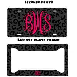 Black Leopard Custom Monogram License Plate & Frame – Stylish Car Accessories Set for Hunters & Outdoor Lovers, Truck Car Tags, Gifts for Him, Tag for Car, Car Accessories