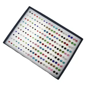100 Pairs Mixed Sizes Rhinestone Earrings, Lightweight Earring, 4mm 6mm 7mm Plastic Studs, Assorted Colors, Boxed Jewelry Set, Fashion Ear Accessories