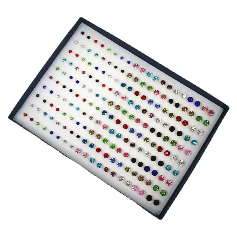 100 Pairs Mixed Sizes Rhinestone Earrings, Lightweight Earring, Shining Earrings, 4mm 6mm 7mm Plastic Studs, Assorted Colors, Boxed Jewelry Set, Fashion Ear Accessories