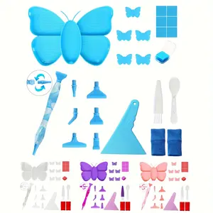 DIY Multifunctional Butterfly Drill Pen Set, Includes 1 Drill Plate, 5 Plugs, Spoon, Brush, New Threaded Drill Pen, Plastic Tips, Finger Protectors, Diamond Art Tools