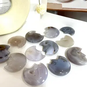 4~7 Counts Geode Agate Moon Face Crystal Healing Stone Home Decoration From IG Crystal