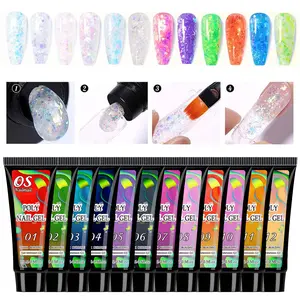 OsNailmall 12 Color Nail Polygel Nail Art Glitter Builder Extension Gel, Crystal Long-Lasting Adhesive, Perfect for Home Use, Enhance Your Manicure