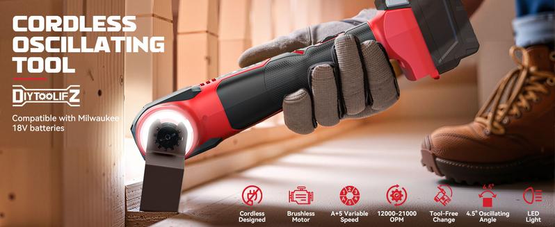 Cordless Oscillating Tool Compatible with Milwaukee 18V Battery (NO BATTERY!!), 6 Variable Speed Brushless-Motor, multi tool kit for Cutting Wood Nails Remove Grout & Sanding