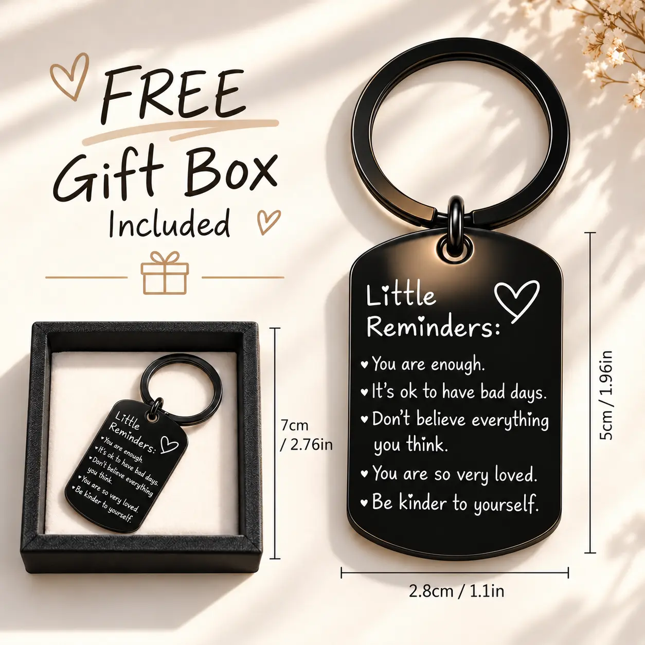 【Black Friday】Unisex Minimalist Quote Text Keychain 2.8x5cm Palm-Sized Tag Adult Female Accessories All Seasons Present with Gift Box Uplifting Item for Him GF Gift giftideas