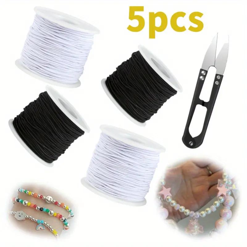 Stretchy Braided Rubber Cord Jewelry Making Supplies - 4 Rolls of 1mm Sturdy String for Beaded Bracelets, DIY Charms, Beading Thread, Nylon, Flexible, Charms Making, Braided Cord