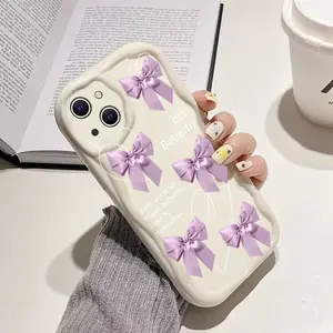 Case for iPhone 16 Pro Max 15 Plus 14 13 12 11 XS XR Purple bow tie Pocket-Friendly Shockproof Silicone Protective Softcase