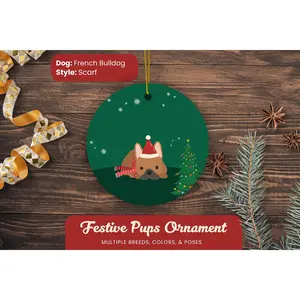 Personalized French Bull Dog Frenchie Scarf Dog Name Ornaments, Perfect Custom Dog Mom Gifts, Christmas Tree Ideas, Holiday Decor Decoration Ceramic