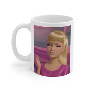 Funny Blonde Cartoon Face Mug | 11oz Ceramic Coffee Cup