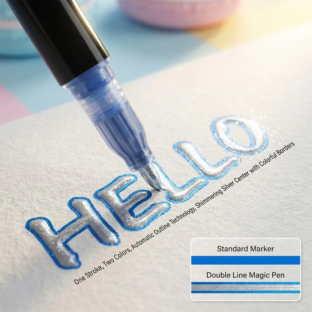 12-48 Color Valve Dual Line Pen Set, DIY Fluorescent Pens, Student Drawing Twin-Tone Markers, Christmas Card Glitter Pens, Metal Highlighter