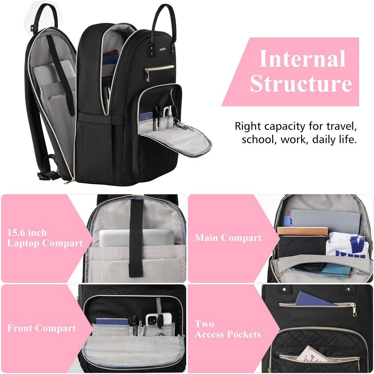 YAMTION TSA Friendly Laptop Backpack for Women | 15.6 Inch Water Resistant Work Backpack with USB Port & Luggage Strap  Quilted Fashion Laptop Backpack for Women