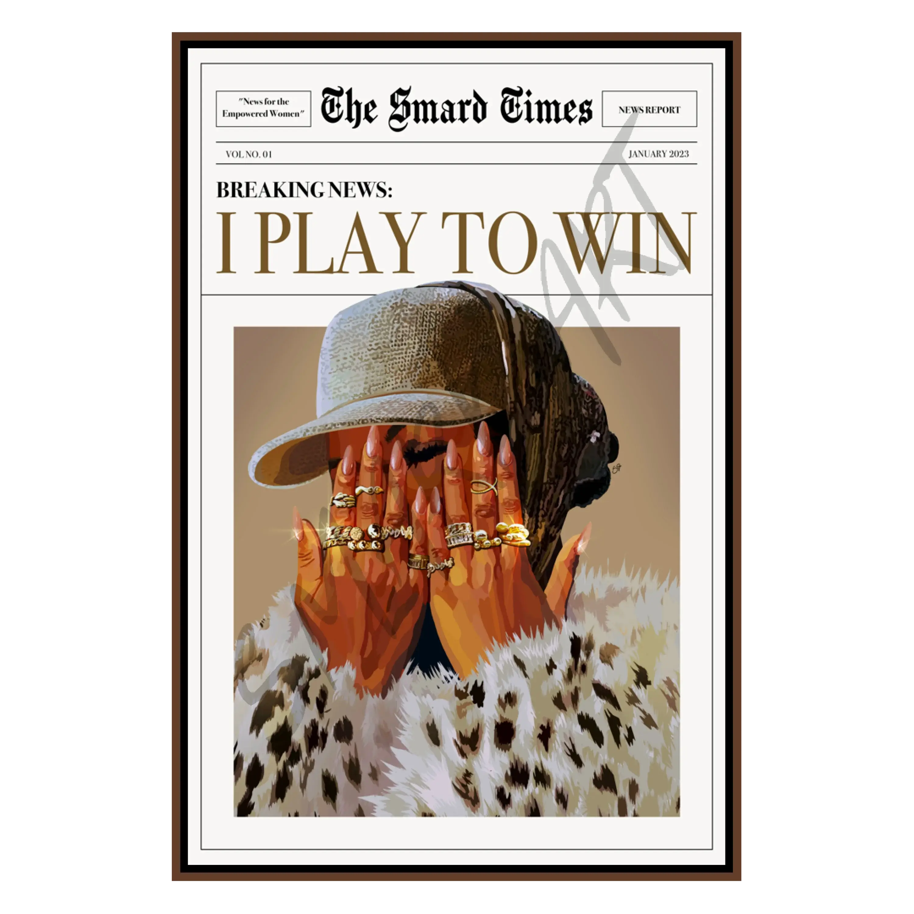 I Play To Win - Smard Black Wall Art Print/ Canvas for Home /Office Decor Abstract Face Design Artistic