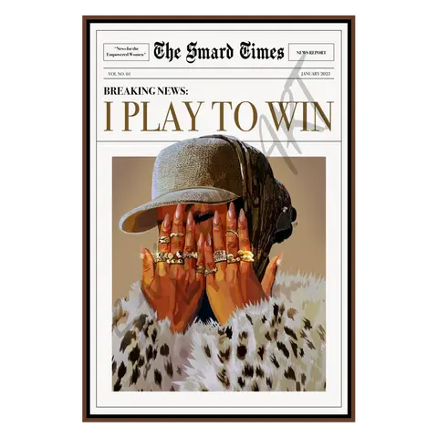 I Play To Win - Smard Black Wall Art Print/Office Decor Abstract Face Design Artistic 18x24