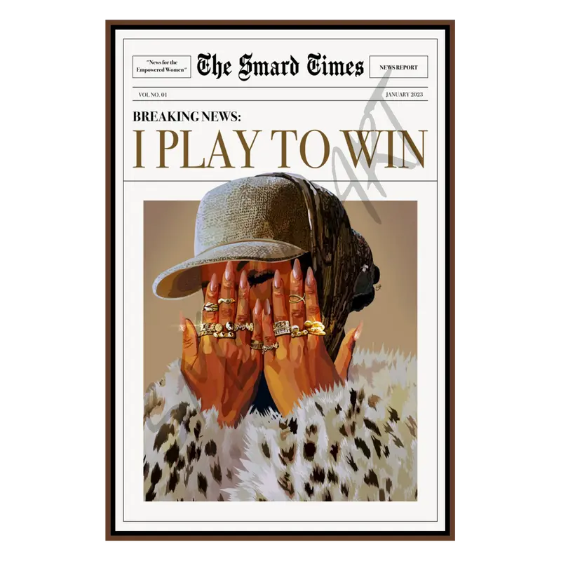 I Play To Win - Smard Black Wall Art Print/Office Decor Abstract Face Design Artistic 18x24