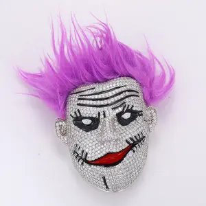 【#P266】Beautiful Purple Hair Men Hip Hop Jewelry 925 Sterling Silver VVS Synthetic Moissanite Clown Pendant with Chain Men Hip Hop Punk Rapper Trend Gift