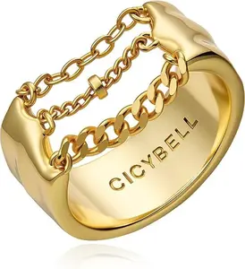 Cicy Bell Gold Rings for Women 18K Gold Plated Non Tarnish Chunky Wide Ring Chain Link Jewelry Gifts for Lovers and Mom